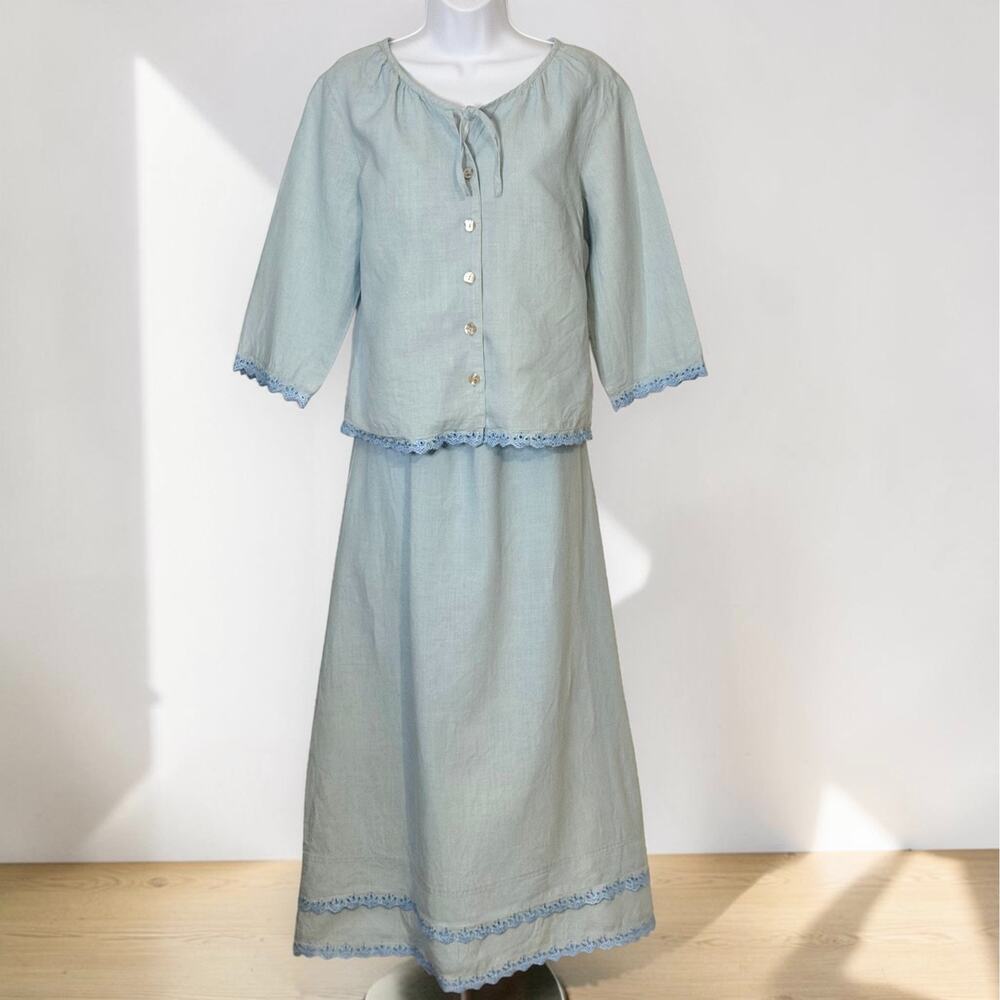 Vintage Y2K Two Star Dog Hemp Skirt Set Blue Cottagecore Prairie Outfit USA Sz S